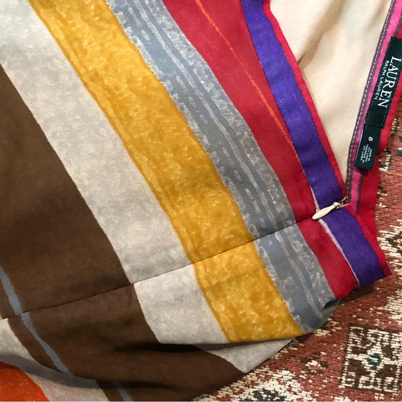 Lauren Ralph Lauren Multicolor Diagonal Stripes High Waist A-line MIDI Skirt - Picture 9 of 11